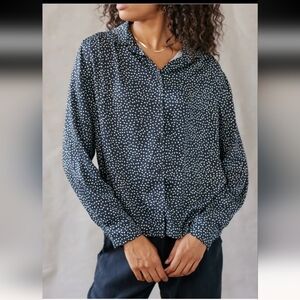 Bella Dahl Blue Long Sleeve Relaxed Button Down Shirt with Notched Collar